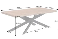 Massivholz Couchtisch MAMMUT 110cm Akazie schwarz 3,5cm Tischplatte Baumkante