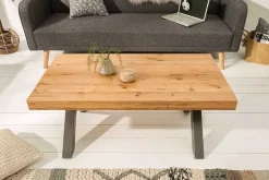 Massivholz Couchtisch THOR 110cm Wildeiche geölt X-Gestell Metall anthrazit Industrial Design