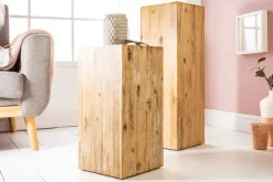 Massivholz Dekosäule COLUMNA 75cm Akazie teakgrau gekälkt Beistelltisch