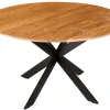 Massivholz Esstisch GALAXIE 130cm rund Akazie natur schwarzes Metallgestell