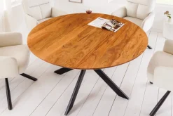 Massivholz Esstisch GALAXIE 130cm rund Akazie natur schwarzes Metallgestell