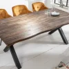Massivholz Esstisch GENESIS VINTAGE 160cm braun Akazie schwarzes X-Gestell Baumkante