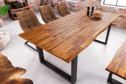 Massivholz Esstisch GENESIS 160cm natur anthrazit Akazie Baumkante Industrial Design