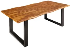 Massivholz Esstisch GENESIS 200cm braun geflammt Akazie Eisen schwarz Baumkante