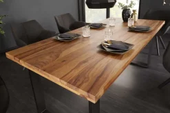 Massivholz Esstisch IRON CRAFT 180cm braun schwarz Sheesham stone finish Industrial