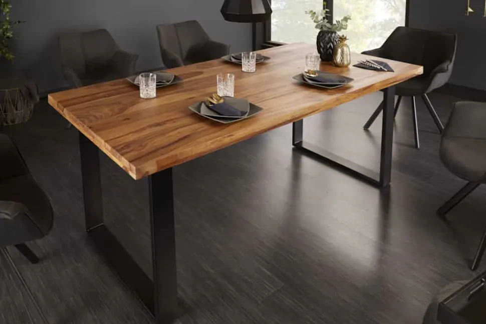 Massivholz Esstisch IRON CRAFT 180cm braun schwarz Sheesham stone finish Industrial