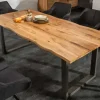Massivholz Esstisch LIVING EDGE 200cm natur Wildeiche geölt Baumkante Metallbeine