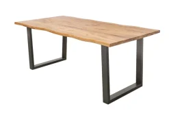 Massivholz Esstisch LIVING EDGE 160cm natur Wildeiche geölt Baumkante Metallgestell
