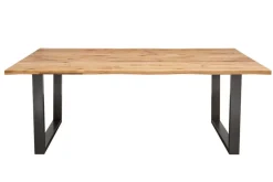 Massivholz Esstisch LIVING EDGE 160cm natur Wildeiche geölt Baumkante Metallgestell