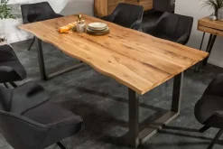 Massivholz Esstisch LIVING EDGE 180cm natur Wildeiche geölt Baumkante Kufengestell