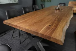 Massivholz Esstisch MAMMUT NATURE 240cm Akazie Baumkante X-Gestell anthrazit 6cm Tischplatte