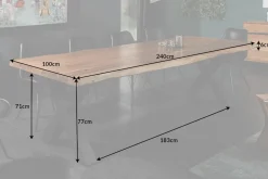 Massivholz Esstisch MAMMUT NATURE 240cm Akazie Baumkante X-Gestell anthrazit 6cm Tischplatte