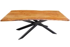 Massivholz Esstisch MAMMUT 200cm Akazie schwarz Metall Baumkante 3,5cm Tischplatte