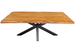 Massivholz Esstisch MAMMUT 200cm Akazie schwarz Metall Baumkante 5cm Tischplatte