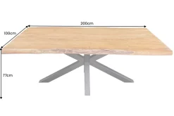 Massivholz Esstisch MAMMUT 200cm Akazie schwarz Metall Baumkante 5cm Tischplatte