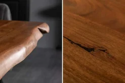 Massivholz Esstisch MAMMUT 180cm natur Akazie schwarz Baumkante 6cm Tischplatte