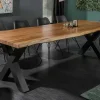 Massivholz Esstisch MAMMUT 220cm natur Akazie X-Gestell schwarz Metall Baumkante