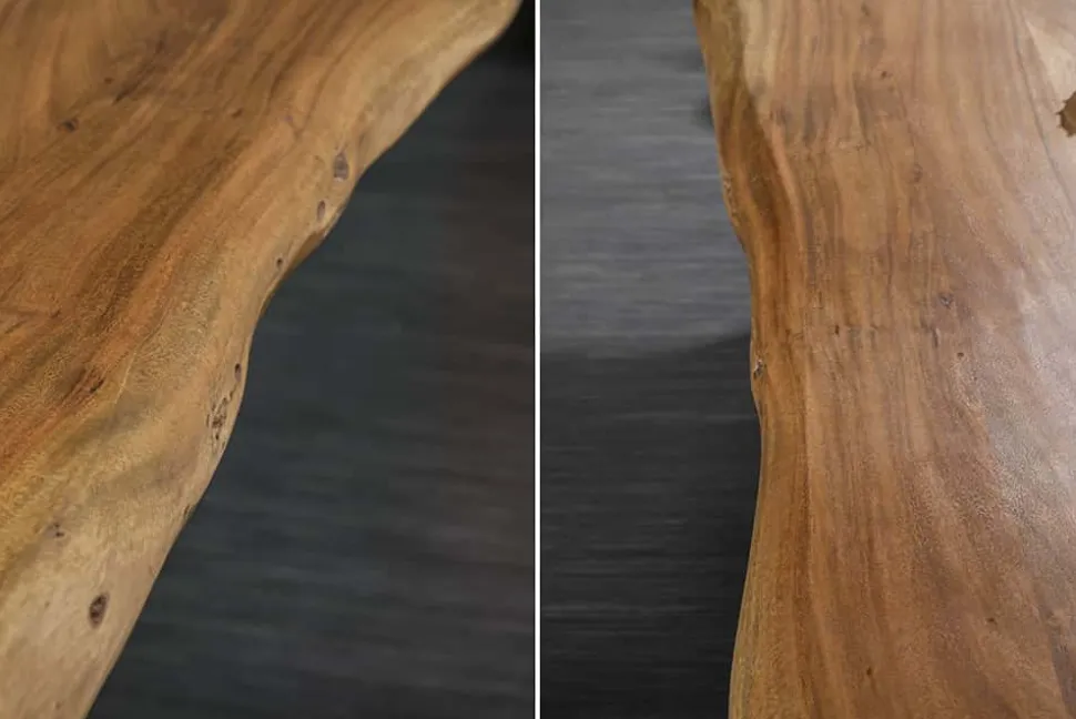 Massivholz Esstisch MAMMUT 220cm natur Akazie X-Gestell schwarz Metall Baumkante