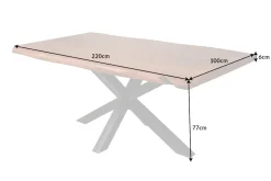 Massivholz Esstisch MAMMUT NATURE 220cm Akazie Metallgestell schwarz Baumkante 6cm Tischplatte