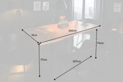 Massivholz Esstisch MAMMUT 160cm Wild-Akazie Industrial Design 2,6cm Tischplatte Baumkante