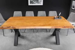 Massivholz Esstisch MAMMUT 200cm Akazie X-Gestell schwarz Metall Baumkante 5cm Tischplatte