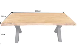 Massivholz Esstisch MAMMUT 200cm Akazie X-Gestell schwarz Metall Baumkante 5cm Tischplatte