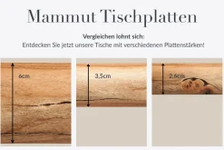 Massivholz Esstisch MAMMUT NATURE 200cm Akazie X-Gestell anthrazit Baumkante 6cm Tischplatte