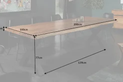 Massivholz Esstisch MAMMUT NATURE 200cm Akazie X-Gestell anthrazit Baumkante 6cm Tischplatte