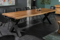 Massivholz Esstisch MAMMUT NATURE 200cm Akazie X-Gestell anthrazit Baumkante 6cm Tischplatte