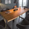 Massivholz Esstisch MAMMUT 140cm Wild-Akazie Baumkante Industrial Design 2,6cm Tischplatte