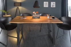Massivholz Esstisch MAMMUT 140cm Wild-Akazie Baumkante Industrial Design 2,6cm Tischplatte