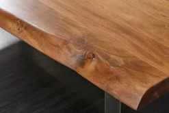 Massivholz Esstisch MAMMUT NATURE 200cm Akazie Baumkante 6cm Tischplatte Edelstahlbeine