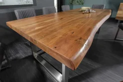 Massivholz Esstisch MAMMUT NATURE 200cm Akazie Baumkante 6cm Tischplatte Edelstahlbeine
