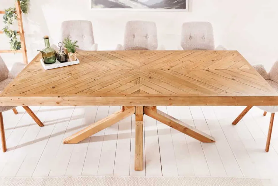 Massivholz Esstisch MOSAIK 200cm natur Pinienholz recycelt Sterngestell