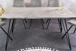 Massivholz Esstisch SCORPION 140cm grau Akazie Baumkante schwarze Metallbeine Hairpin Legs