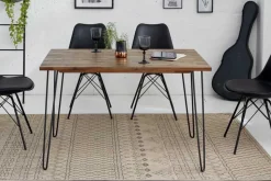 Massivholz Esstisch SCORPION 120cm braun Akazie schwarze Metallbeine Hairpin Legs Retro