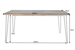 Massivholz Esstisch SCORPION 160cm braun Akazie schwarze Metallbeine Hairpin Legs Retro