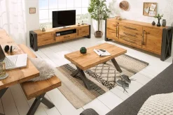 Massivholz Esstisch THOR 200cm natur Wildeiche geölt graues X-Gestell Metall Industrial Design