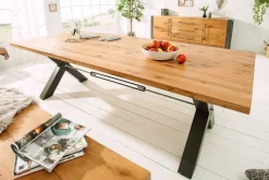 Massivholz Esstisch THOR 200cm natur Wildeiche geölt graues X-Gestell Metall Industrial Design