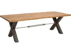 Massivholz Esstisch THOR 200cm natur Wildeiche geölt graues X-Gestell Metall Industrial Design