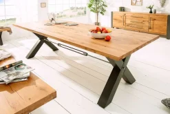 Massivholz Esstisch THOR 200cm natur Wildeiche geölt graues X-Gestell Metall Industrial Design