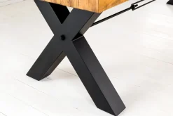 Massivholz Esstisch THOR 300cm vintage braun Pinie recycelt Industrial Design Eisen X-Gestell