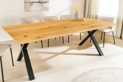 Massivholz Esstisch WILD OAK 160cm natur Wildeiche Schweizer Kante X-Gestell