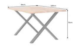 Massivholz Esstisch WILD OAK 200cm natur schwarz Wildeiche Baumkante geölt X-Gestell