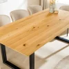Massivholz Esstisch WILD OAK 160cm natur Wildeiche Schweizer Kante Metall U-Gestell