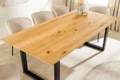 Massivholz Esstisch WILD OAK 160cm natur Wildeiche Schweizer Kante Metall U-Gestell