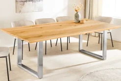 Massivholz Esstisch WILD OAK 160cm natur Wildeiche Schweizer Kante Edelstahl U-Gestell