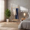 Massivholz Garderobe ZEN-BO 160cm natur Bambus Kleiderstange mit Ablage