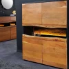 Massivholz Highboard GRAND ACACIA 120cm braun Akazie mit LED-Beleuchtung Baumkante
