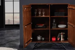 Massivholz Highboard MOUNTAIN SOUL 120cm echter Naturstein weiß Akazie Schrank Marmor-Design